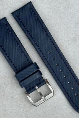 Premium Navy Blue Sail Cloth Watch Strap Padded, Leather-Backed, Quick-Release