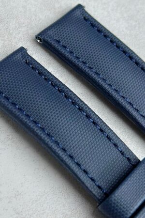 Premium Navy Blue Sail Cloth Watch Strap Padded, Leather-Backed, Quick-Release