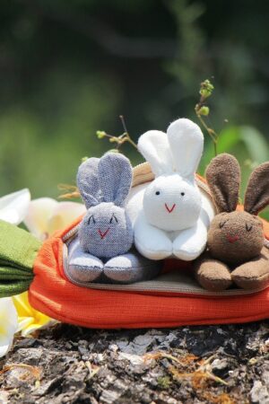 Enchanting Easter Trio Organic Bunny Plush in Carrot Zip Purse