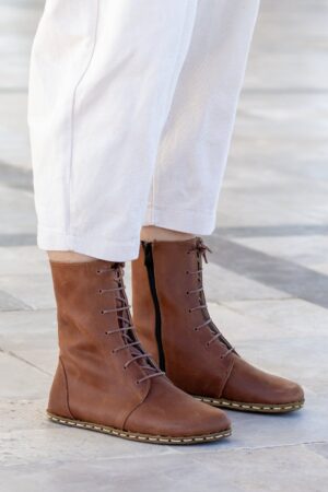 Earth Shoe Barefoot Boots | Grounding Copper Rivet | Crazy New Brown Leather Boots for Women