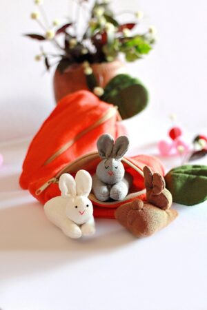 Enchanting Easter Trio Organic Bunny Plush in Carrot Zip Purse