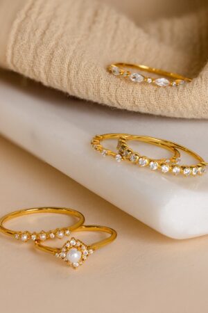 Sparkling Elegance Caitlyn's Pearl Diamond Stacking Rings for a Timeless Touch