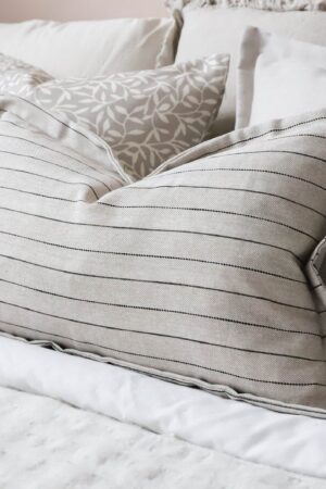 Luna Greige Stripe Cushion Elevate Your Home Decor with Timeless Elegance