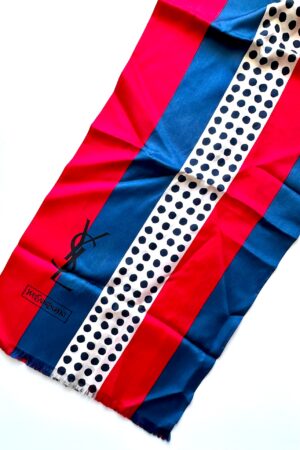 Authentic Vintage Saint Laurent YSL Logo Silk Scarf Fringe Striped Color Block Wrap for Men