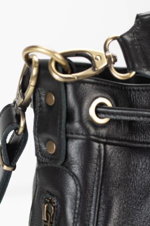 Danae The Ultimate Black Leather Drawstring Bucket Bag for Women