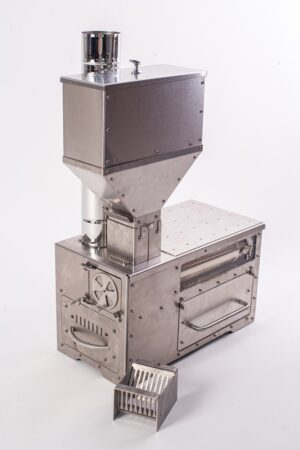 Gravity Feed Pellet Stove Outdoor Camping and Small Space Heating Solution with Oven and Cooktop