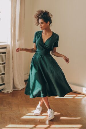 Deep Green Linen Dress Classic, Elegant, and Sustainable Summer Style