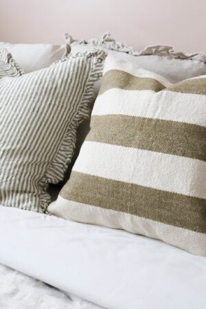 Striped Elegance India Olive Cushion in Two Sizes for Cozy Comfort