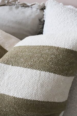 Striped Elegance India Olive Cushion in Two Sizes for Cozy Comfort