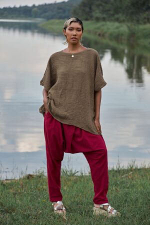 NO.246 Women's Minimalist Loose Kaftan Top Effortless Comfort in Natural Fibers