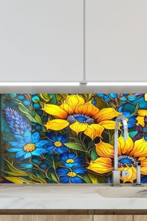 Sunflower Symphony Heat-Resistant Tempered Glass Backsplash for a Radiant Kitchen