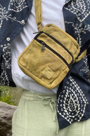 Artisan-Crafted Cotton Crossbody Adjustable Strap, Triple Zip Compartments