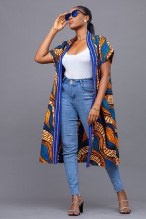 Vibrant Ankara Kimono Embrace African Elegance in Orange and Blue