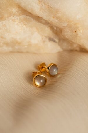 Vintage-Inspired Round Gemstone Studs Minimalist Elegance in Jade, Opal, and Labradorite