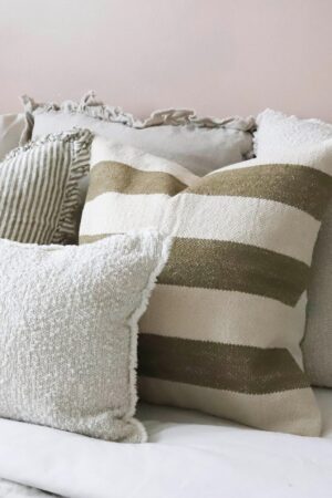 Striped Elegance India Olive Cushion in Two Sizes for Cozy Comfort