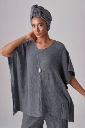 NO.246 Women's Minimalist Loose Kaftan Top Effortless Comfort in Natural Fibers