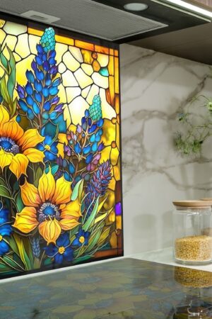 Sunflower Symphony Heat-Resistant Tempered Glass Backsplash for a Radiant Kitchen