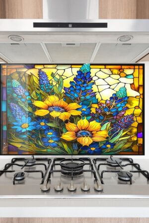 Sunflower Symphony Heat-Resistant Tempered Glass Backsplash for a Radiant Kitchen