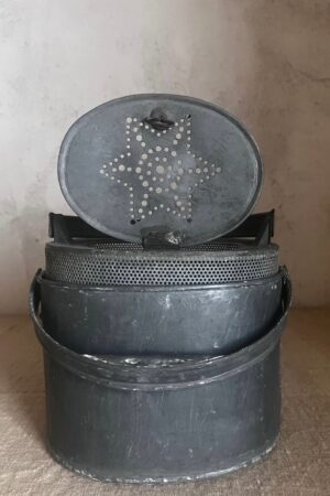 Antique French Zinc Fishing Pail Bucket with Star Pattern