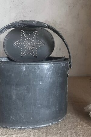 Antique French Zinc Fishing Pail Bucket with Star Pattern