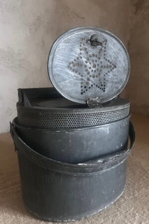 Antique French Zinc Fishing Pail Bucket with Star Pattern