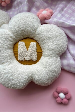 Personalized Boucle Daisy Initial Cushion Fluffy Nursery Decor for Kids