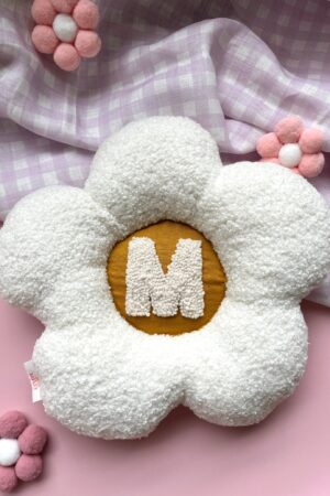 Personalized Boucle Daisy Initial Cushion Fluffy Nursery Decor for Kids