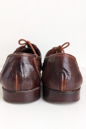 Vintage Woven Derby Shoes Italian Brown Leather Oxford Lace-Ups for Men (Size 8)