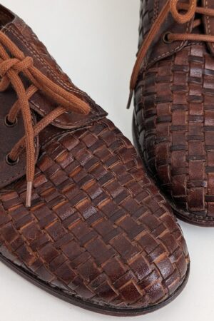 Vintage Woven Derby Shoes Italian Brown Leather Oxford Lace-Ups for Men (Size 8)