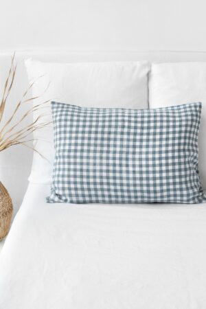 Cozy Linen Pillowcase Elevate Your Farmhouse Bedding with Gray Blue Gingham