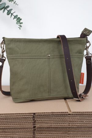 Olive Green Canvas Shoulder Bag Lightweight and Stylish for Women and Girls