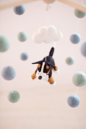 Bernese Mountain Dog and Cloud Baby Mobile A Celestial Adventure for Your Little One