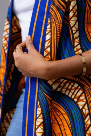 Vibrant Ankara Kimono Embrace African Elegance in Orange and Blue