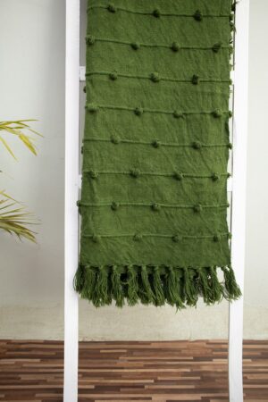 Deep Green Handwoven Cotton Throw Blanket Embrace Nature's Cozy Embrace