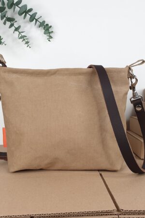 Khaki Canvas Crossbody Bag Lightweight, Durable, and Stylish