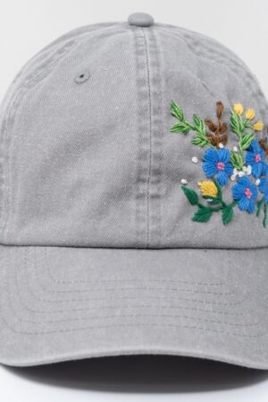 Embroidered Floral Baseball Cap Handcrafted Cotton Hat for Garden Parties