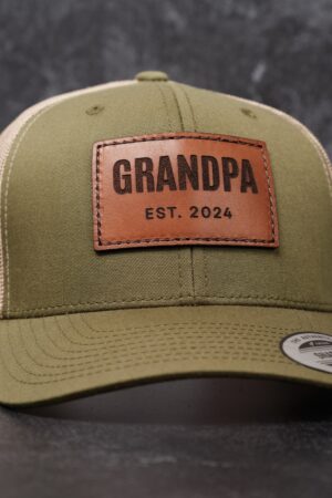 Personalized Grandpa Hat Celebrate the New Grandpa with a Stylish Leather Patch Trucker Hat