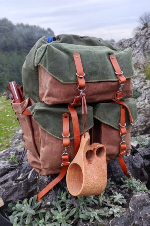 45L Handmade Leather and Waxed Canvas Bushcraft Backpack Your Rugged Companion for Wilderness Adventures