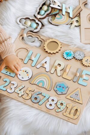 Personalized Wooden Name Puzzle Montessori Educational Toy for Toddlers, First Birthday Gift for Girls, Busy Puzzle for Kids