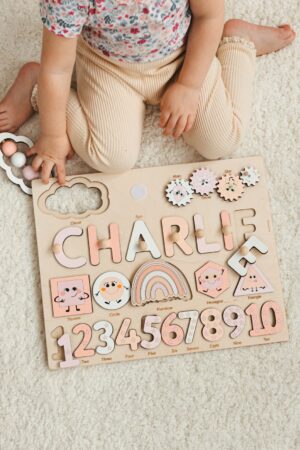 Personalized Wooden Name Puzzle Montessori Educational Toy for Toddlers, First Birthday Gift for Girls, Busy Puzzle for Kids