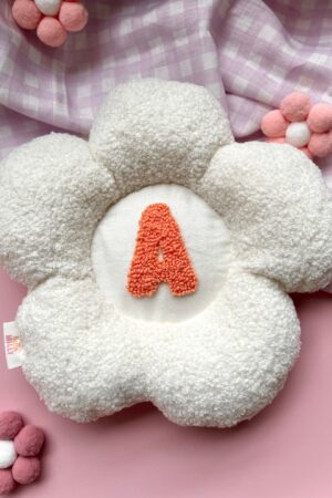 Personalized Boucle Daisy Initial Cushion Fluffy Nursery Decor for Kids