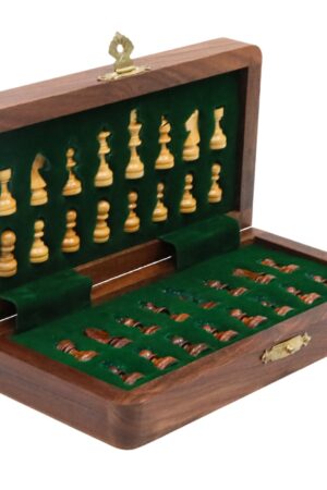 Personalized Chess Set Foldable Magnetic Board, Custom Brass Plate, Handmade Gift