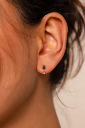 Emerald Kite Stud Earrings Minimalist Gemstone Drops with Diamond Charm