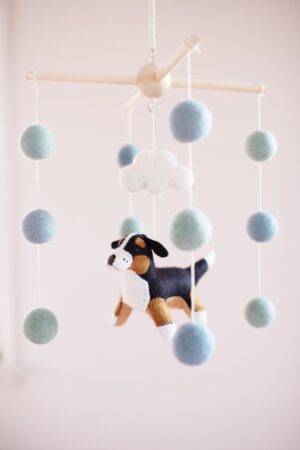 Bernese Mountain Dog and Cloud Baby Mobile A Celestial Adventure for Your Little One