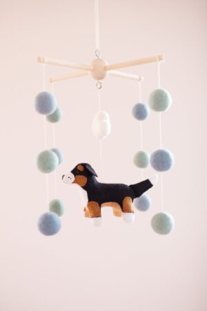 Bernese Mountain Dog and Cloud Baby Mobile A Celestial Adventure for Your Little One