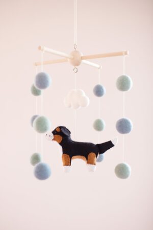 Bernese Mountain Dog and Cloud Baby Mobile A Celestial Adventure for Your Little One