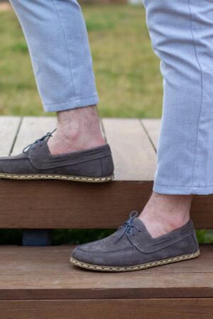 Grounding Shoes Handmade Barefoot Leather Shoes for Men with Copper Earthing | Gray Nubuck