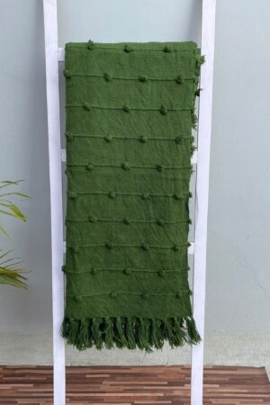 Deep Green Handwoven Cotton Throw Blanket Embrace Nature's Cozy Embrace