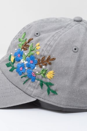 Embroidered Floral Baseball Cap Handcrafted Cotton Hat for Garden Parties