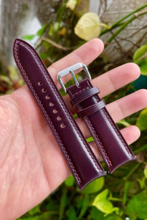 Premium Curved End Shell Cordovan Watch Strap Customizable Fit, Quick Release Convenience